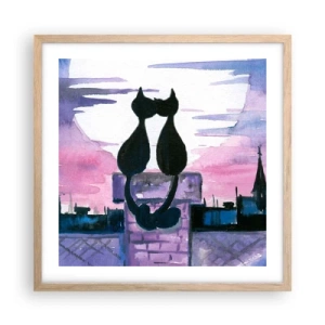 Poster în ramă de stejar deschis - Rendez-vous sub lună - 50x50 cm