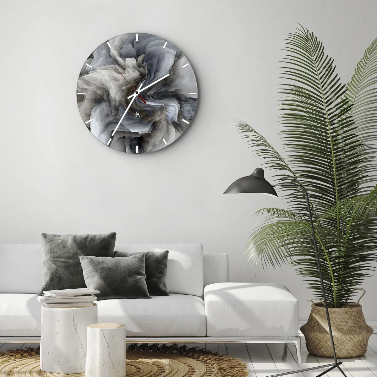 Ceas de perete - Ceas pe sticlă - O formă delicată care seamănă cu o floare din piatră - 30x30cm - Piatră și floare - Decorațiune modernă pentru perete pentru living, bucătărie și dormitor ARTTOR