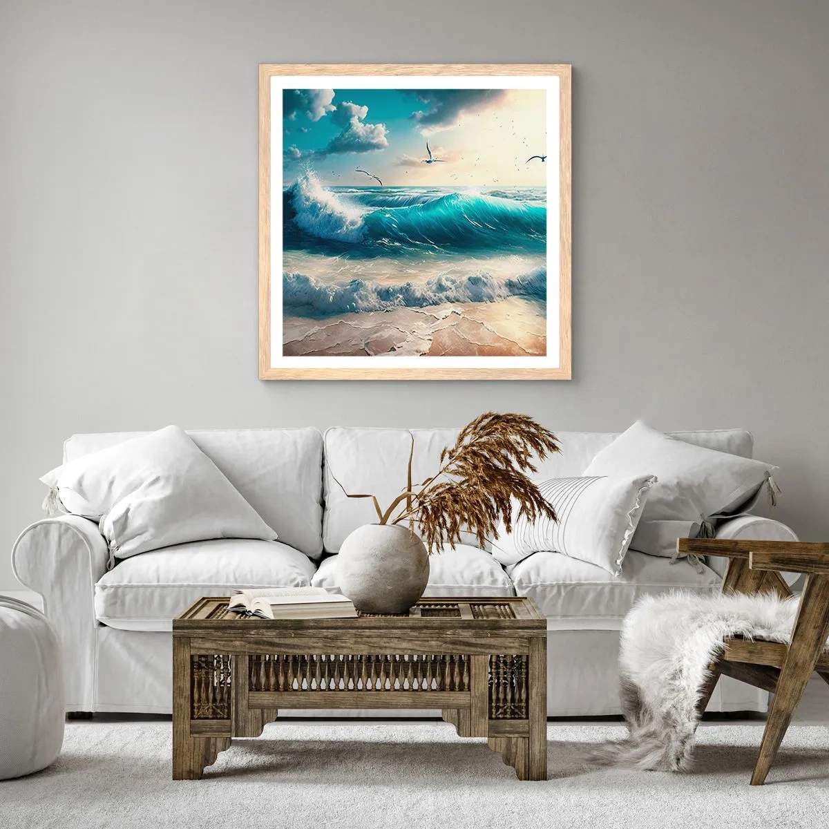 Poster în ramă de stejar deschis - Sunetul valurilor doar pentru tine - 30x30 cm