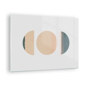 Tablou pe sticlă - Modele geometrice minimaliste în culori pastelate - 70x50cm - Roată cu roată - Decorațiune modernă pentru perete pentru living și dormitor ARTTOR