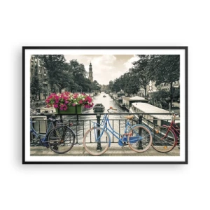 Poster în ramă neagră - Culorile unui canal din Amsterdam - 100x70 cm