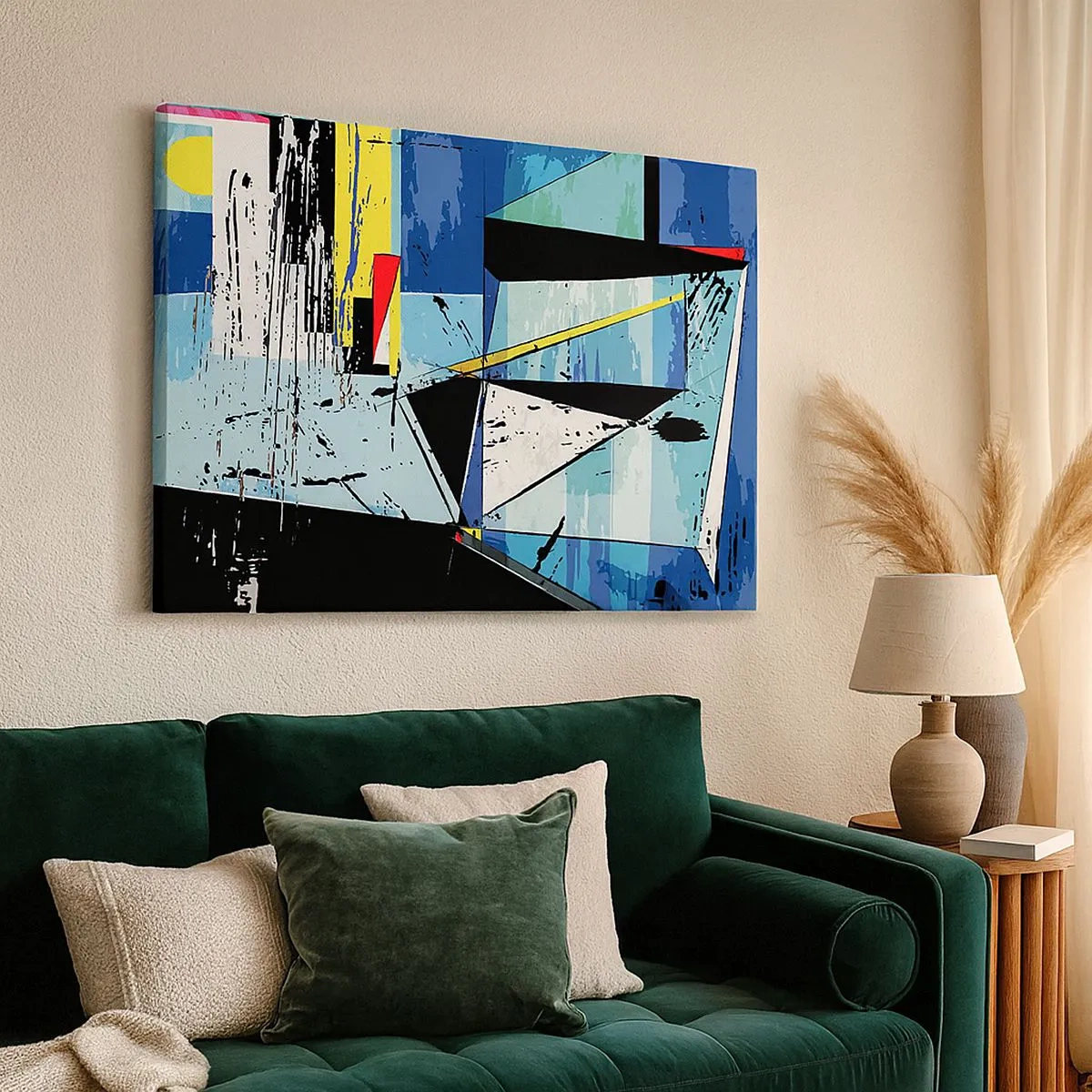 Tablou pe pânză Canvas - Compoziție geometrică abstractă în culori vii - 70x50cm - Privind lumea dintr-un unghi... - Decorațiune modernă pentru perete pentru living și dormitor ARTTOR