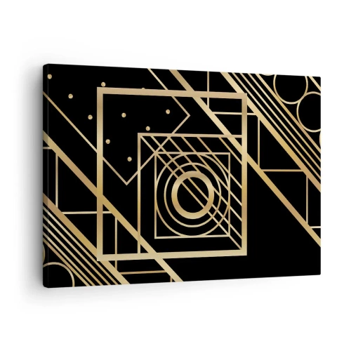 Tablou pe pânză Canvas - Modele geometrice aurii pe fundal negru - 70x50cm - Geometrie de aur - Decorațiune modernă pentru perete pentru living și dormitor ARTTOR