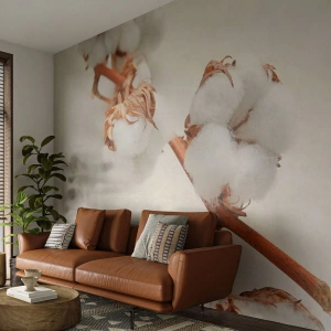 Tapet Standard Eco - O crenguță de bumbac pe un fundal natural, deschis la culoare - 100x70cm - Numai îmbrățișări - Decorațiune modernă pentru perete pentru living și dormitor ARTTOR