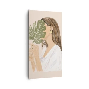 Tablou pe pânză - Portret misterios cu un evantai - 65x120 cm