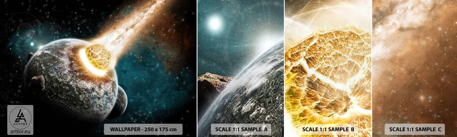 Mostră tapet autocolant Deluxe Sticker - Anihilare sau naștere? - Abstracția, Cosmos, Cometă - 100x30 cm