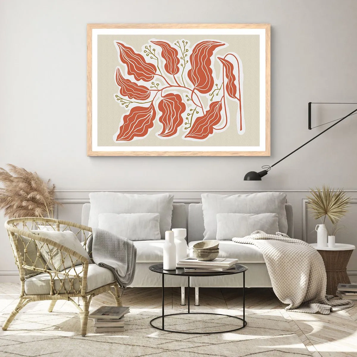 Poster în ramă de stejar deschis - Folk și coral - 100x70 cm