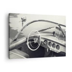 Tablou pe pânză Canvas - Interiorul unei mașini clasice în stil monocromatic - 70x50cm - E timpul pentru cei bogați - Decorațiune modernă pentru perete pentru living și dormitor ARTTOR