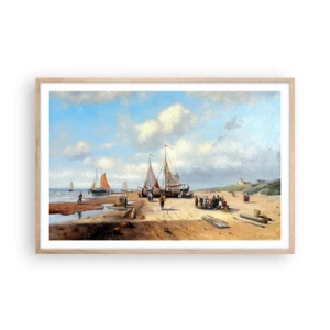 Poster în ramă de stejar deschis - Pescuit de succes - 91x61 cm