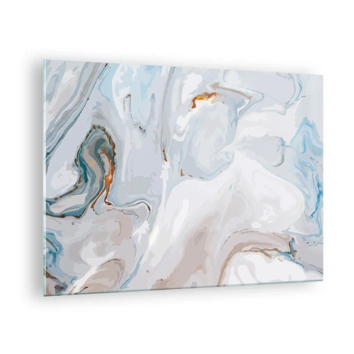 Tablou pe sticlă - Un model subtil de marmură în nuanțe de albastru și alb - 70x50cm - Albul ridicat - Decorațiune modernă pentru perete pentru living și dormitor ARTTOR