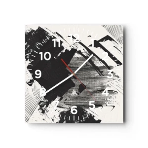 Ceas de perete - Ceas pe sticlă - Abstracție - expresie de negru - 30x30 cm