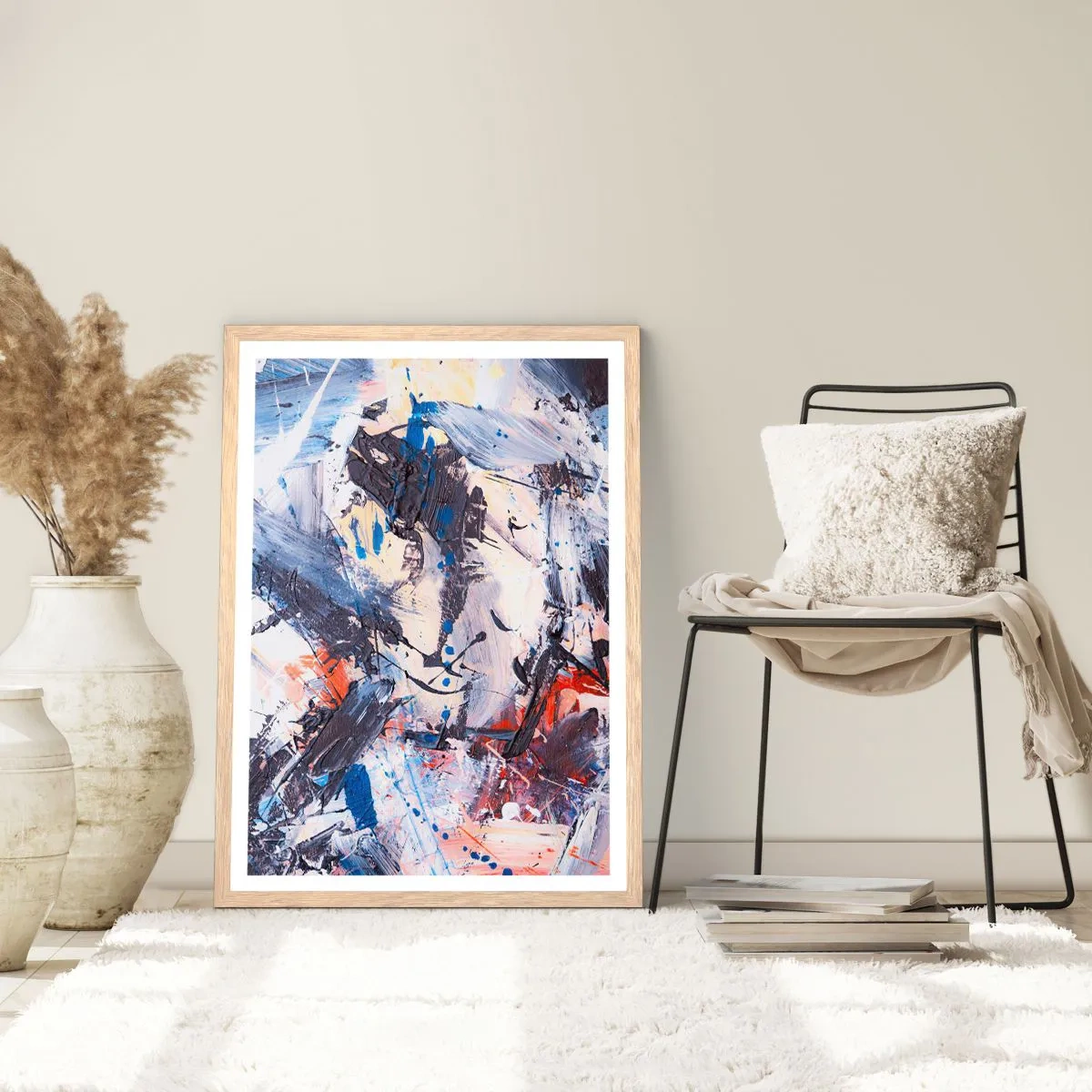 Poster în ramă de stejar deschis - Dansul nebun al abstracției - 70x100 cm