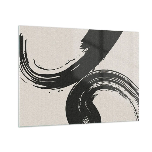 Tablou pe sticlă - Tușe caligrafice negre, dinamice, pe un fundal deschis. - 70x50cm - Tare și circular - Decorațiune modernă pentru perete pentru living și dormitor ARTTOR