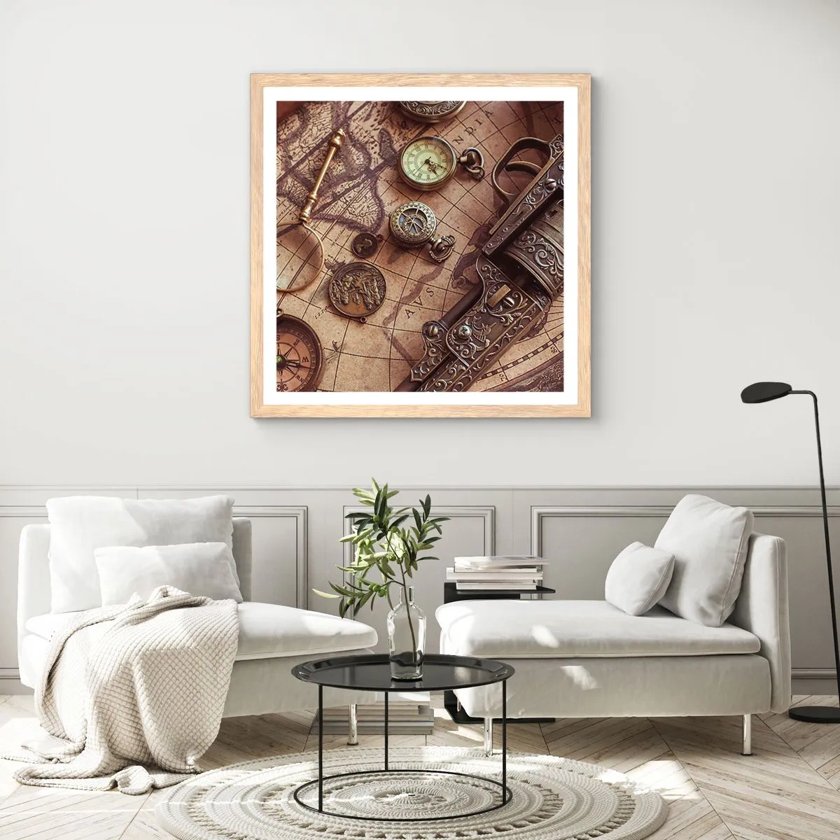 Poster în ramă de stejar deschis - Sugestii de aventură - 40x40 cm