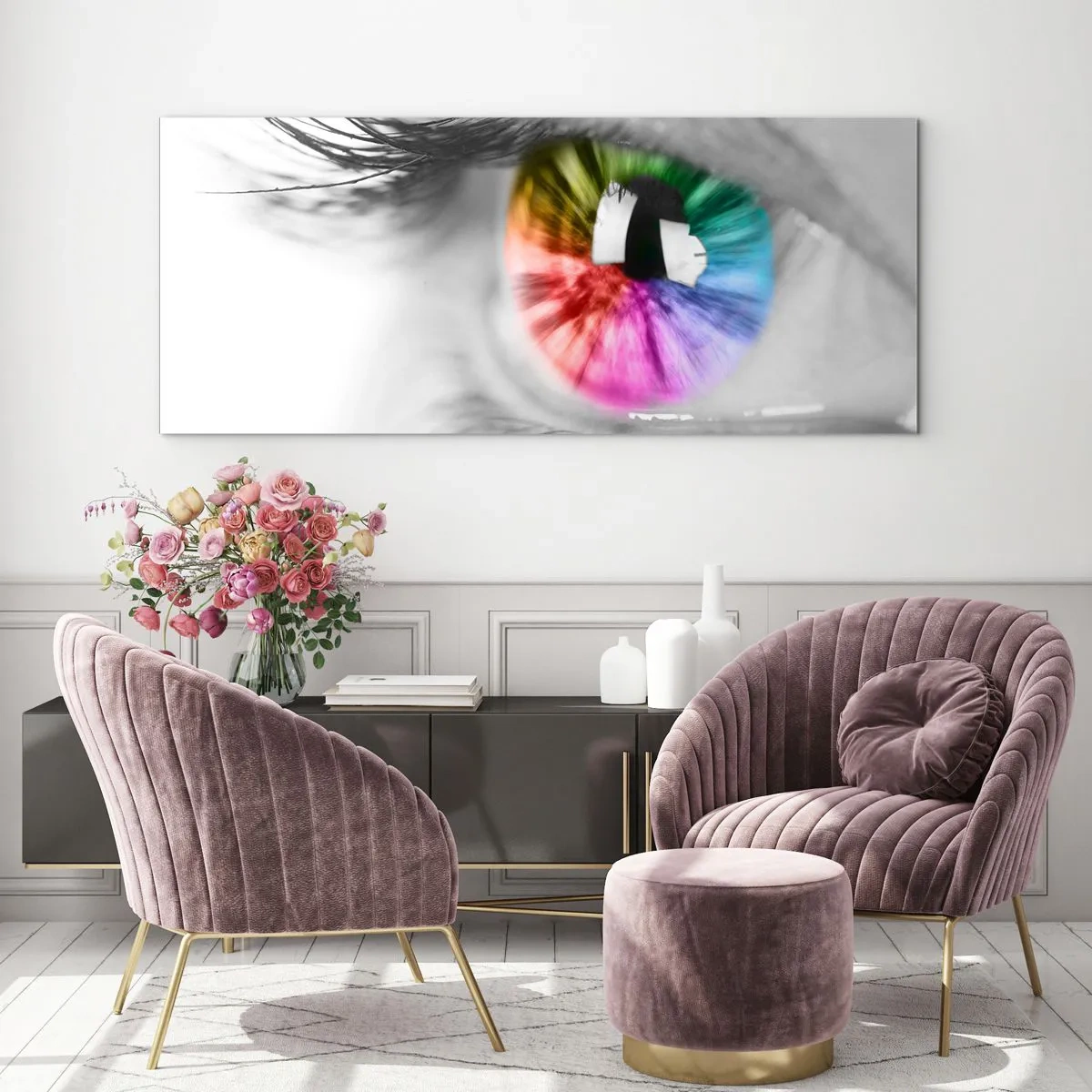 Tablou pe sticlă - Priviți lumea în culori - 90x30 cm