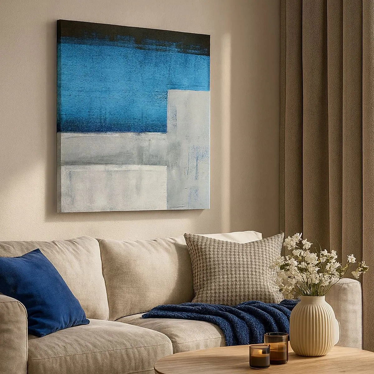 Tablou pe pânză - Compoziție poetică de gri și albastru - 30x30 cm