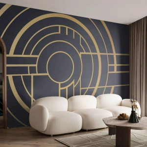Tapet Standard Eco - Compoziție geometrică Art Deco în auriu și negru - 100x70cm - Întoarcerea lucrurilor - Decorațiune modernă pentru perete pentru living și dormitor ARTTOR
