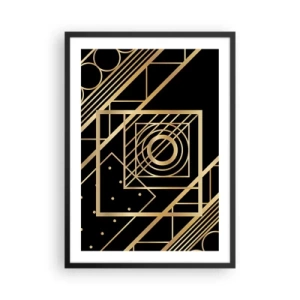Poster în ramă neagră - Modele geometrice aurii pe fundal negru în stil Art Deco - 50x70cm - Geometrie de aur - Decorațiune modernă pentru perete pentru living și dormitor ARTTOR