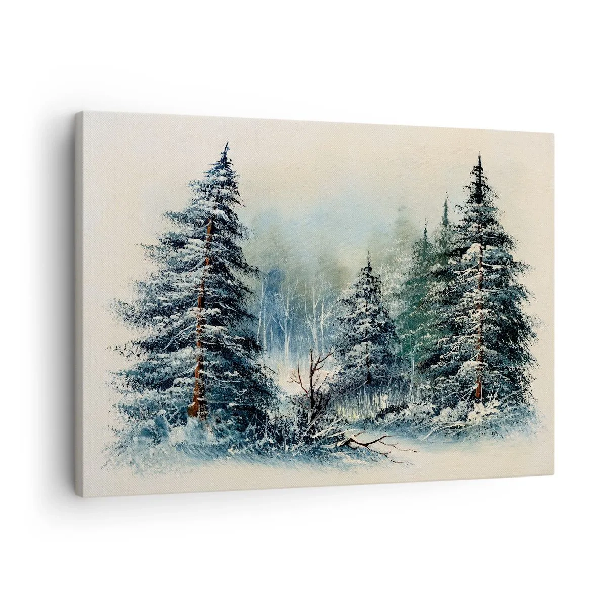 Tablou pe pânză Canvas - Peisaj de iarnă cu copaci acoperiți de zăpadă - 70x50cm - Gata pentru Crăciun - Decorațiune modernă pentru perete pentru living și dormitor ARTTOR