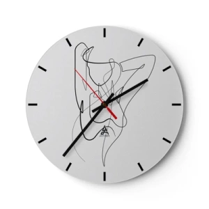 Ceas de perete - Ceas pe sticlă - Siluetă feminină abstractă într-o linie minimalistă - 30x30cm - Cine ești tu? - Decorațiune modernă pentru perete pentru living, bucătărie și dormitor ARTTOR