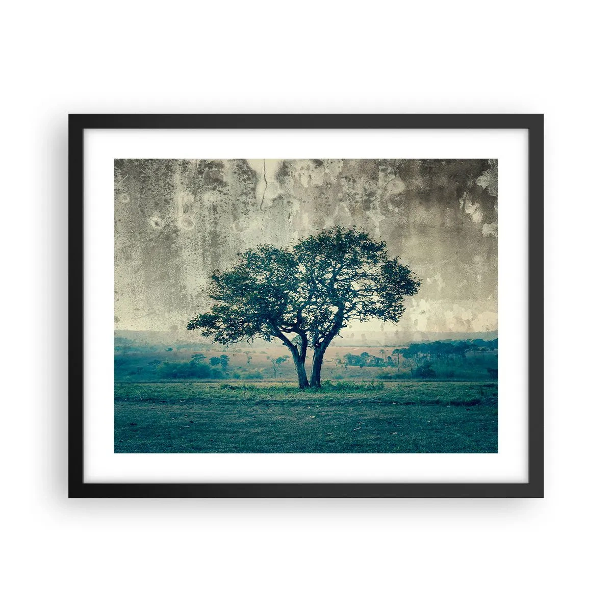 Poster în ramă neagră - Un măr pe o pajiște albastră? - 50x40 cm