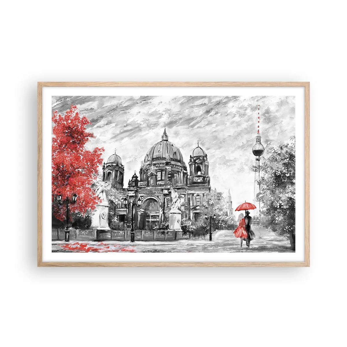 Poster în ramă de stejar deschis - Reuniune în Berlin - 91x61 cm