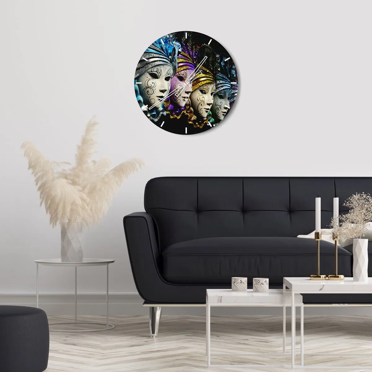 Ceas de perete - Ceas pe sticlă - Mister în aur și argint - 40x40 cm