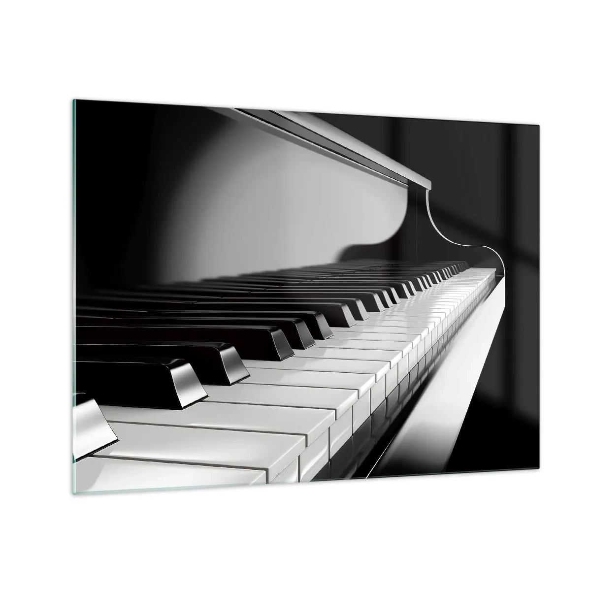 Tablou pe sticlă - Claviatură de pian alb-negru în perspectivă - 70x50cm - Armonia formelor și a culorilor - Decorațiune modernă pentru perete pentru living și dormitor ARTTOR