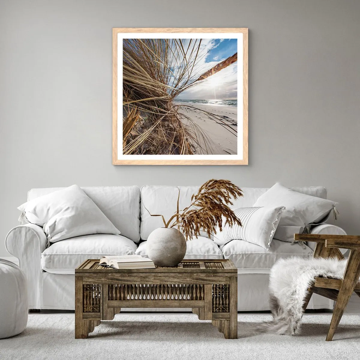 Poster în ramă de stejar deschis - O întâlnire a elementelor - 30x30 cm