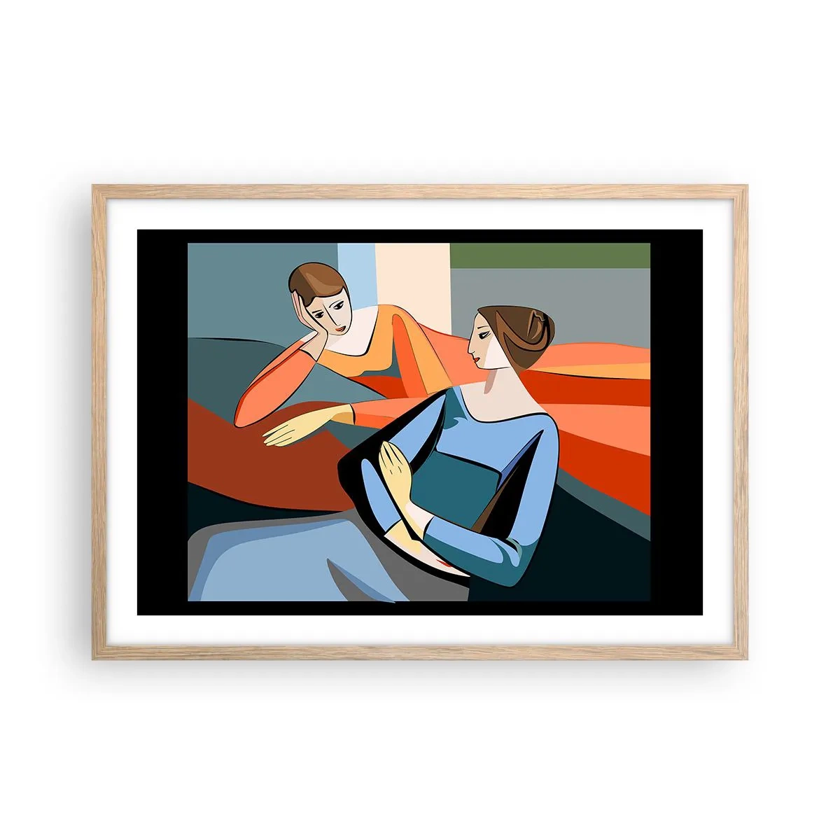 Poster în ramă de stejar deschis - Un moment de confidențe - 70x50 cm