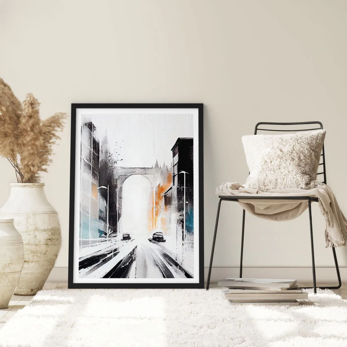 Poster în ramă neagră - Studiu de oraș: arhitectură și mișcare - 61x91 cm