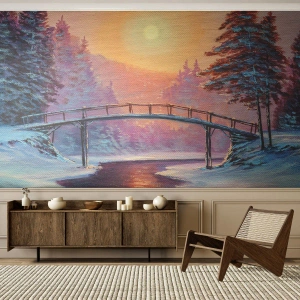 Tapet Standard Eco - Cele patru anotimpuri - iarna - Peisaj, Râu, Pod - 400x280 cm