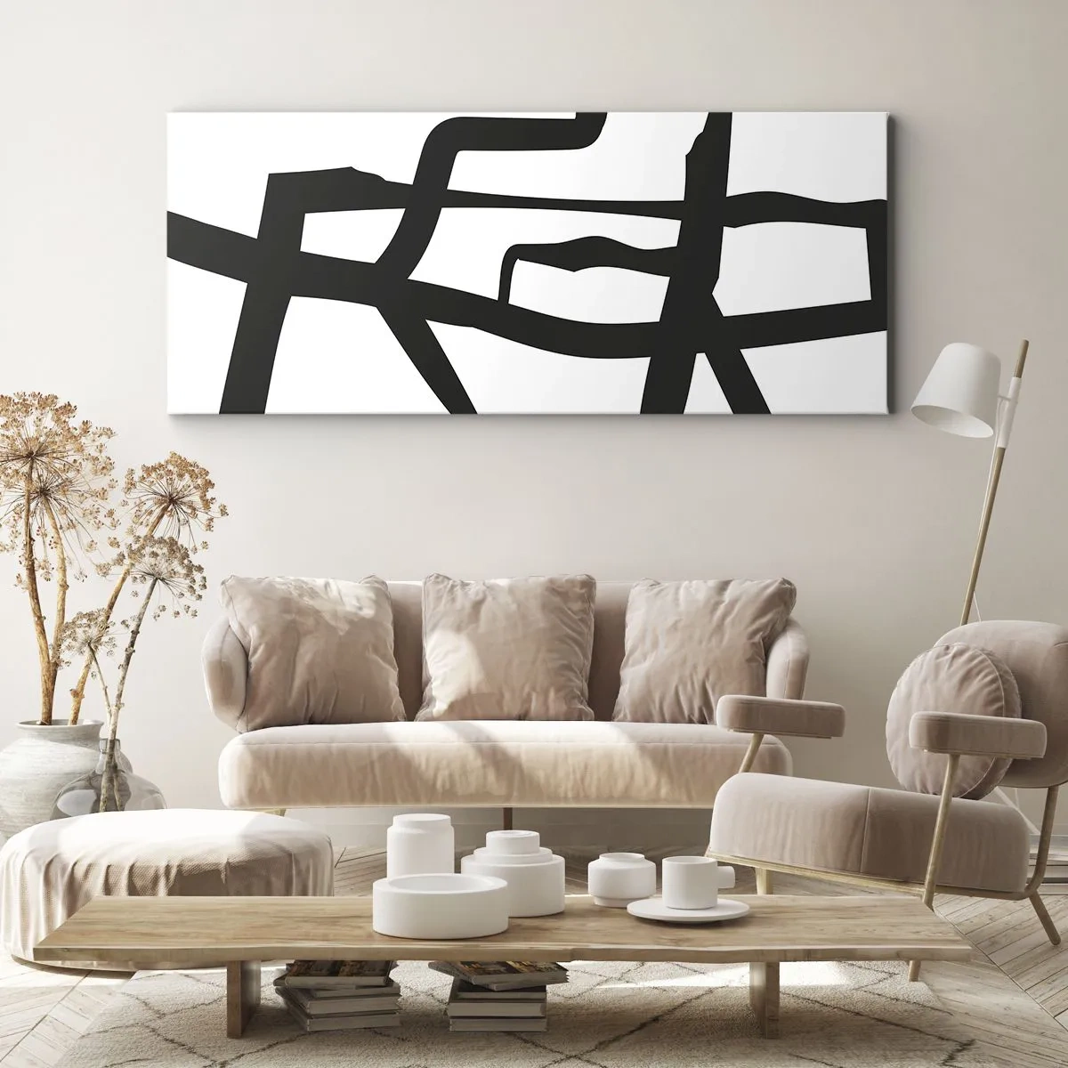 Tablou pe pânză - Construcție în alb și negru - 120x50 cm