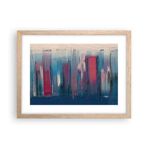 Poster în ramă de stejar deschis - Compoziție verticală în albastru și roșu - 40x30 cm