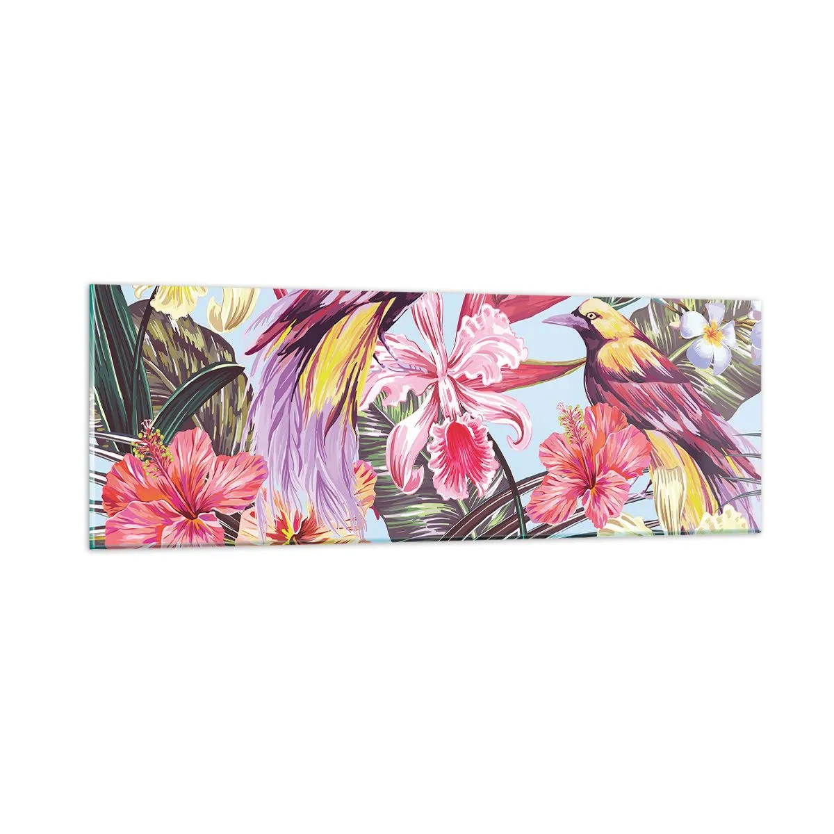 Tablou pe sticlă - Petale și pene - 90x30 cm