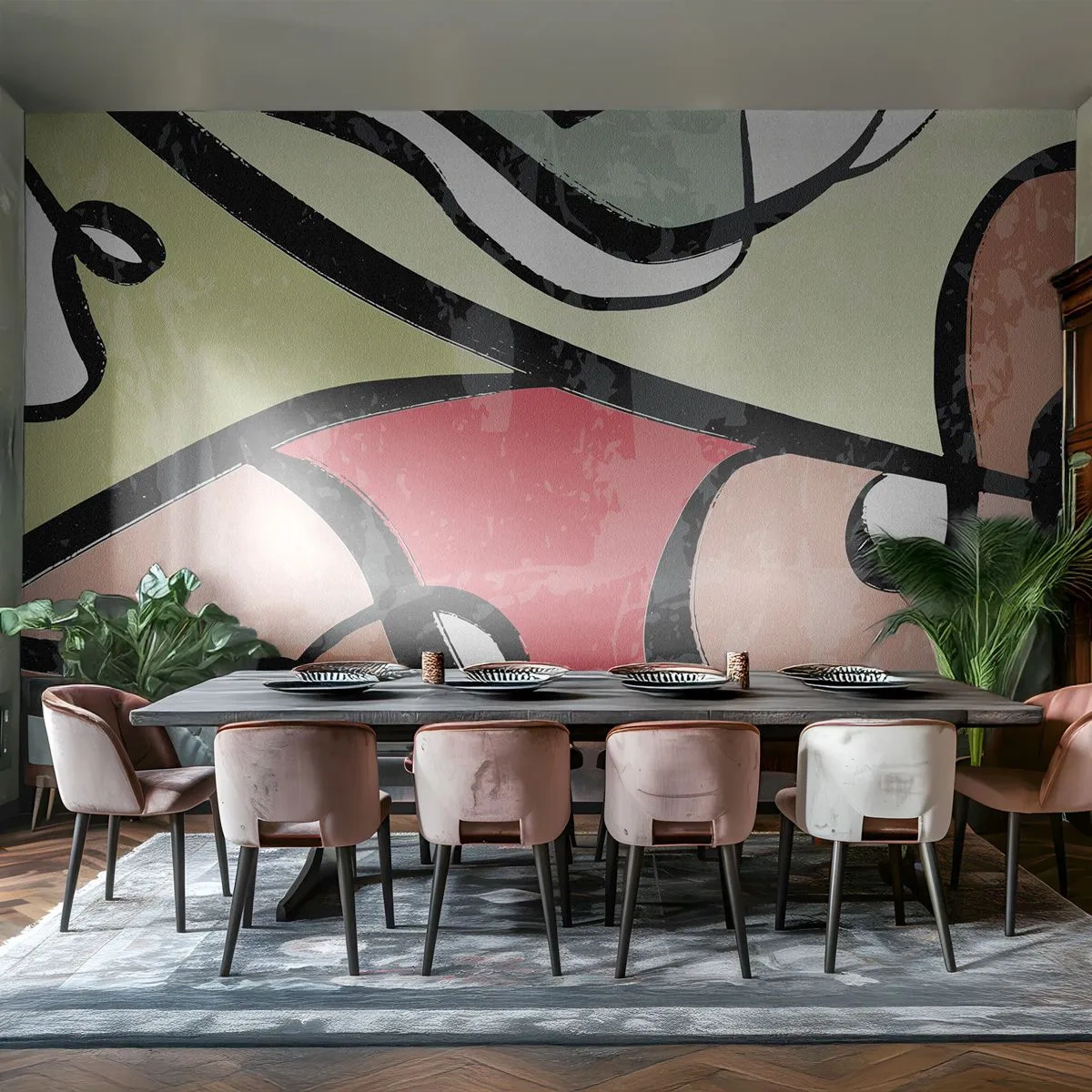 Tapet Standard Eco - Abstracție colorată cu contururi negre și linii dinamice - 100x70cm - Piruetă printre culori - Decorațiune modernă pentru perete pentru living și dormitor ARTTOR