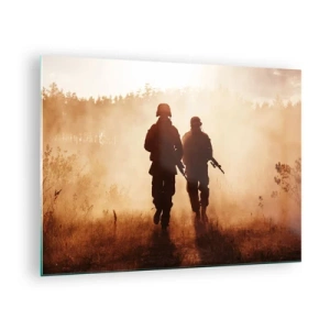 Tablou pe sticlă - Doi soldați în acțiune pe fundalul apusului de soare - 70x50cm - Call of Duty - Decorațiune modernă pentru perete pentru living și dormitor ARTTOR