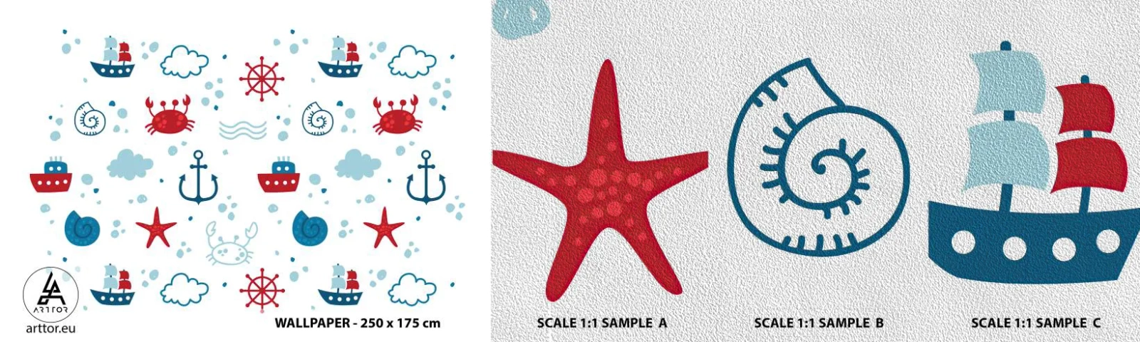 Mostră tapet Premium Sand - O poveste maritimă - navigație, Nautic, Ancoră - 100x30 cm