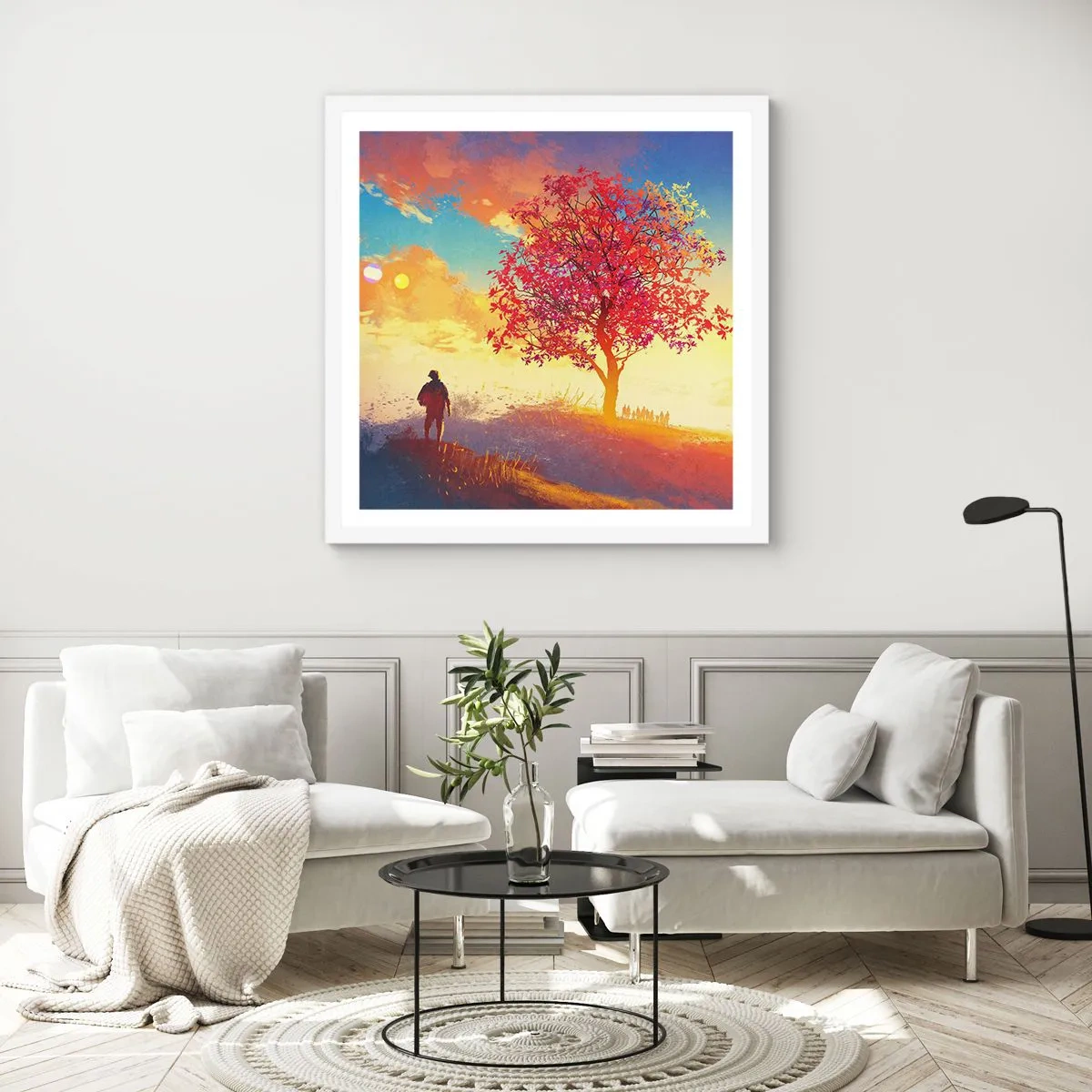 Poster în ramă albă - Pelerin la destinație - 30x30 cm