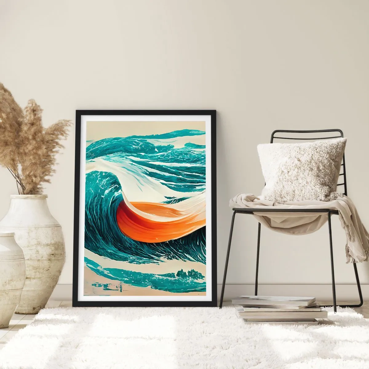 Poster în ramă neagră - Un val dinamic în culori abstracte - 50x70cm - Visul unui surfer - Decorațiune modernă pentru perete pentru living și dormitor ARTTOR
