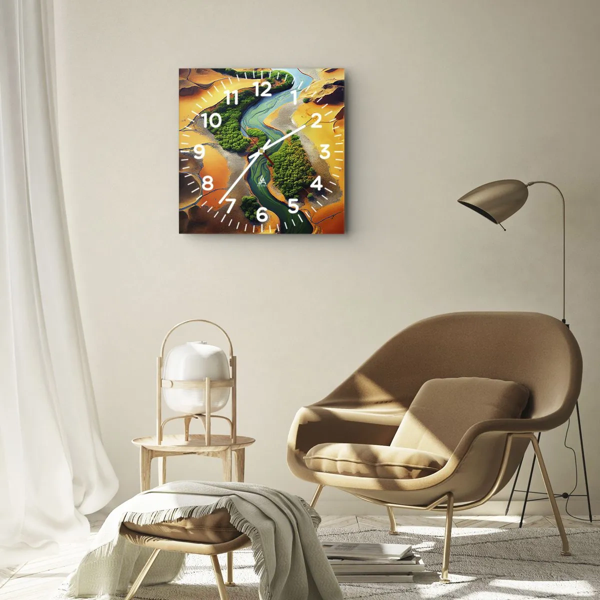 Ceas de perete - Ceas pe sticlă - Râul care dă viață - 40x40 cm