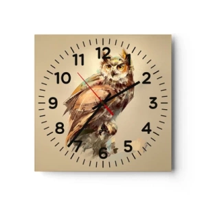 Ceas de perete - Ceas pe sticlă - Cea mai inteligentă bufniță - confirmă stejarul - 30x30 cm