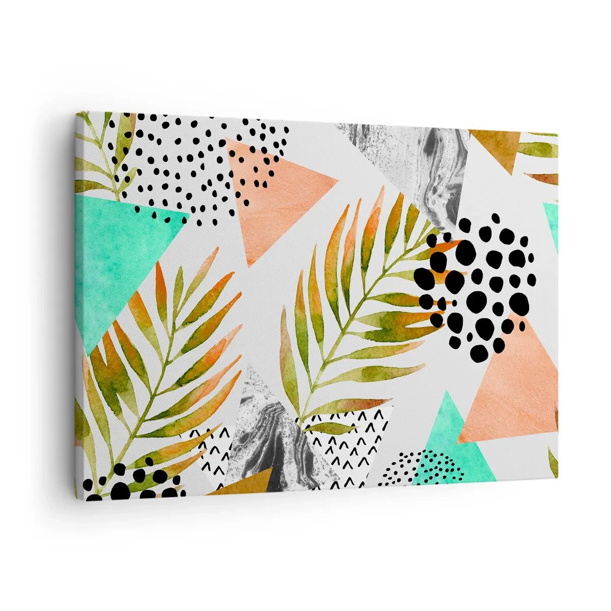 Tablou pe pânză Canvas - Model tropical cu frunze și forme geometrice - 70x50cm - Decorațiuni cu frunze de palmier - Decorațiune modernă pentru perete pentru living și dormitor ARTTOR
