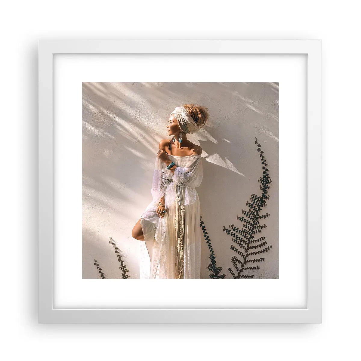 Poster în ramă albă - Soarele și fata - 30x30 cm