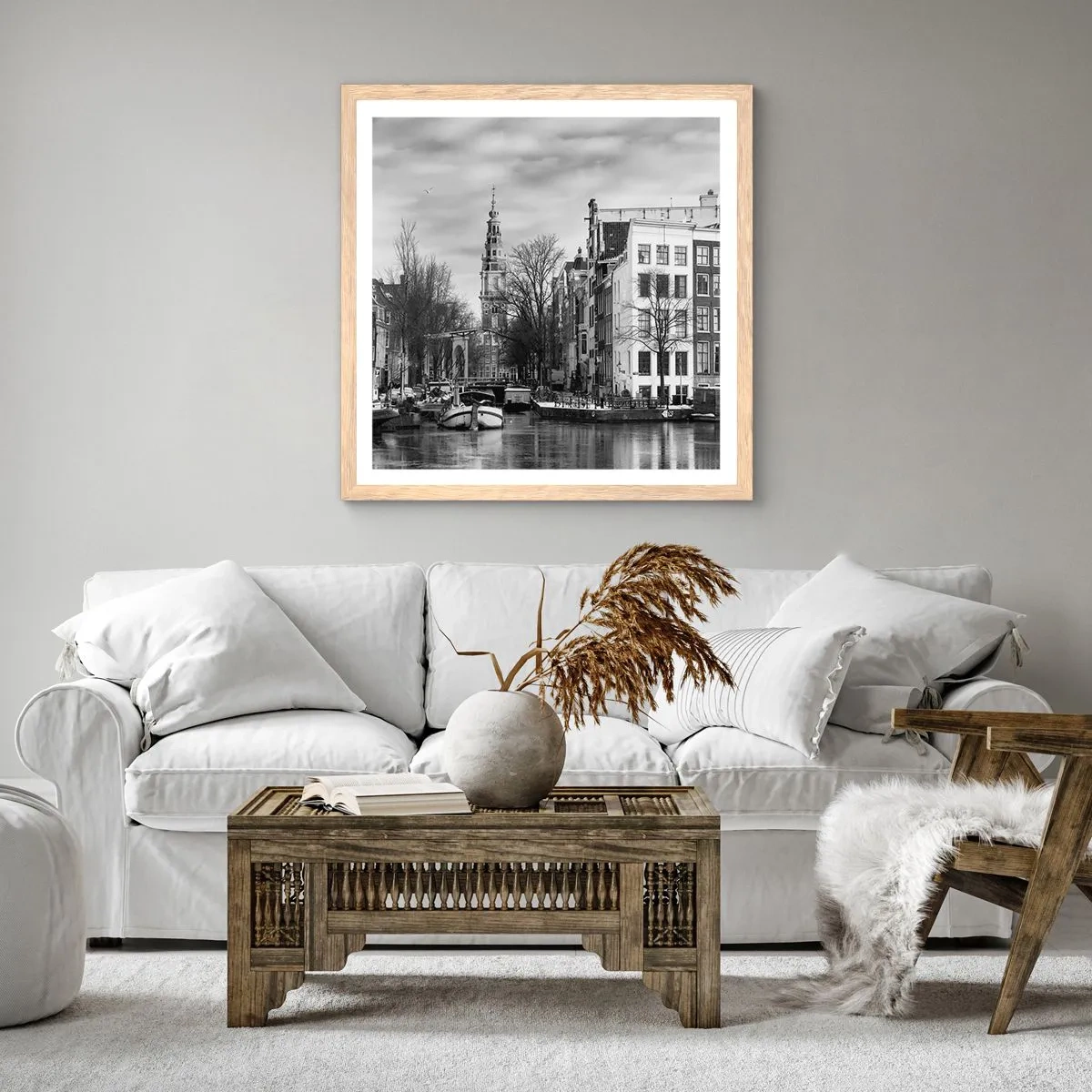 Poster în ramă de stejar deschis - Amsterdam vibes - 40x40 cm