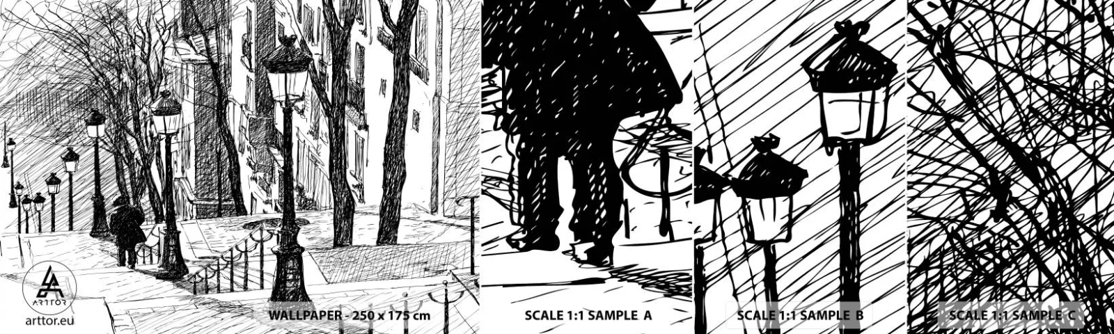 Mostră de Tapet Standard Eco - Poveste de dragoste sau poveste de groază? - Montmartre, Arhitectură, Paris - 100x30 cm