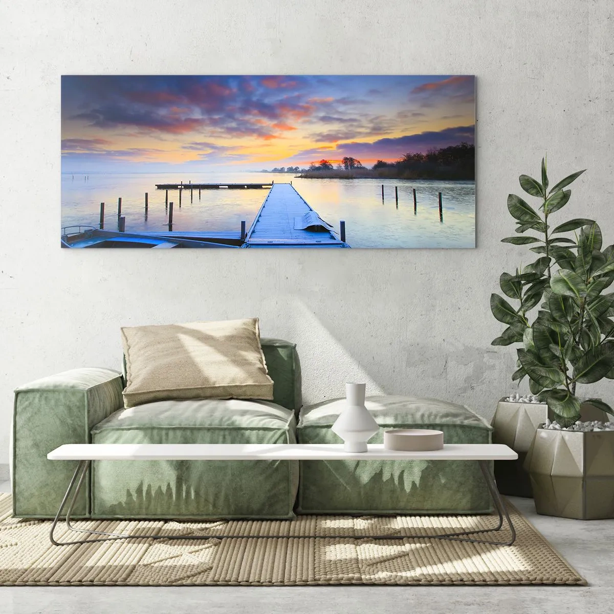 Tablou pe sticlă - Seninătate mov-auriu - 120x50 cm