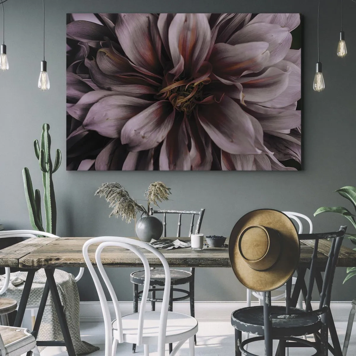 Tablou pe pânză Canvas - Detaliu în prim-plan al unei flori mari în culori subtile - 70x50cm - Inimă florală - Decorațiune modernă pentru perete pentru living și dormitor ARTTOR