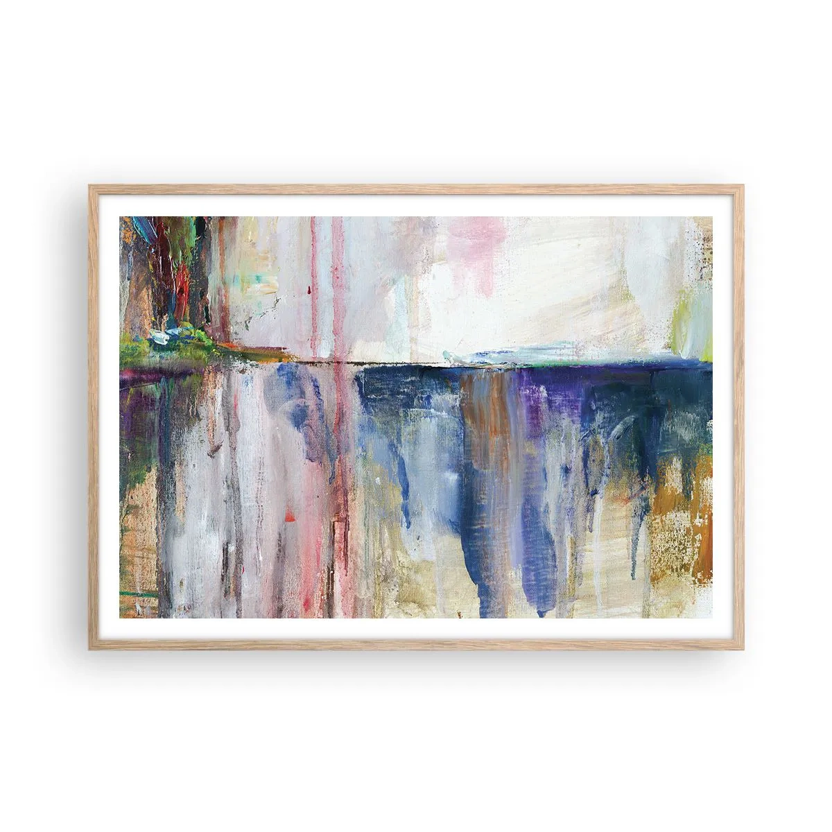 Poster în ramă de stejar deschis - Impresii și asociații colorate - 100x70 cm