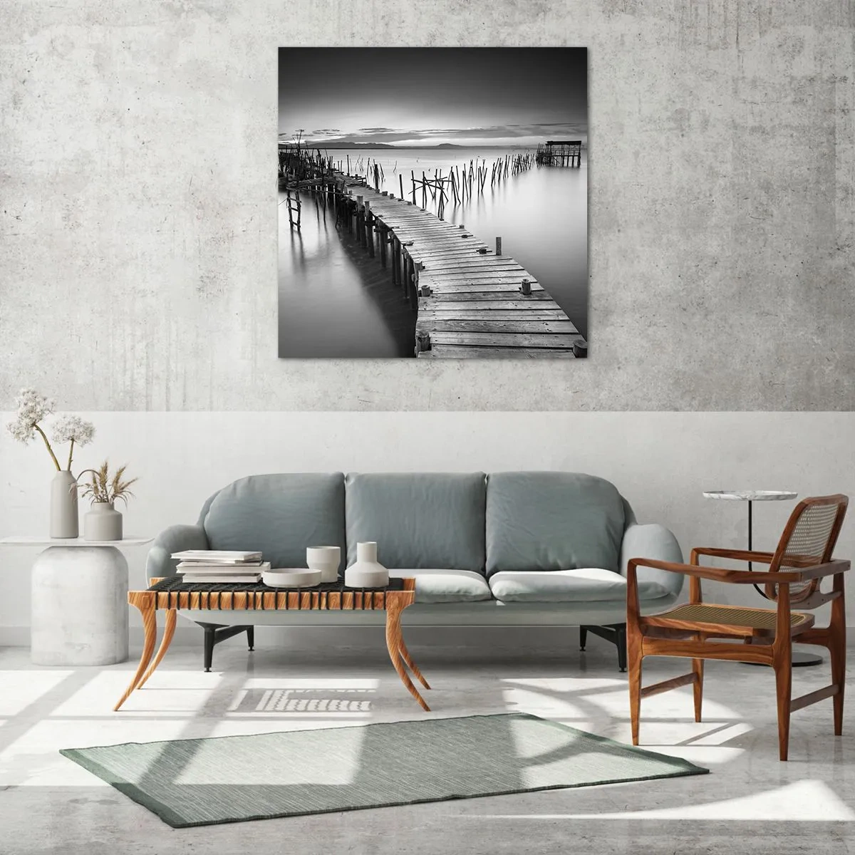 Tablou pe sticlă - Liniștea unui țărm uitat - 50x50 cm